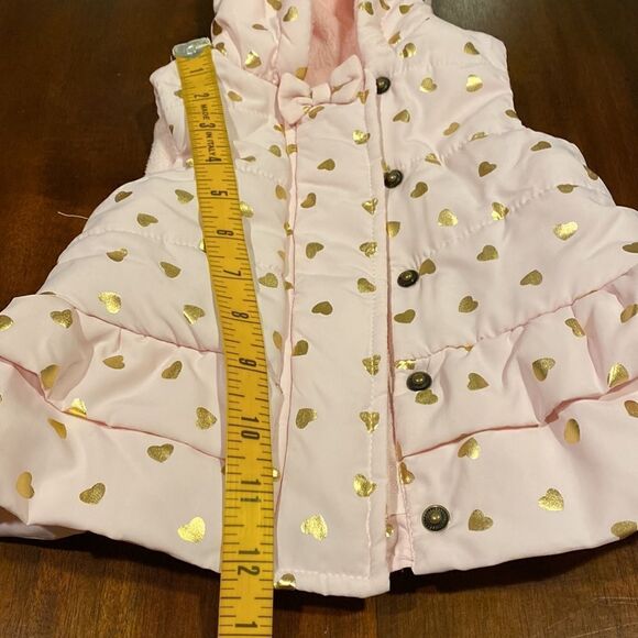 Little Me Pink & Gold Hearts Puffer Hoodie Vest Size 12 Months - Picture 8 of 9